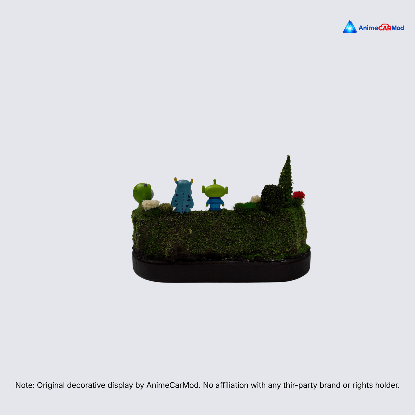 AnimeCarMod Meadow Monster Friends car dashboard decor featuring colorful plush monster figures for vehicle decoration.