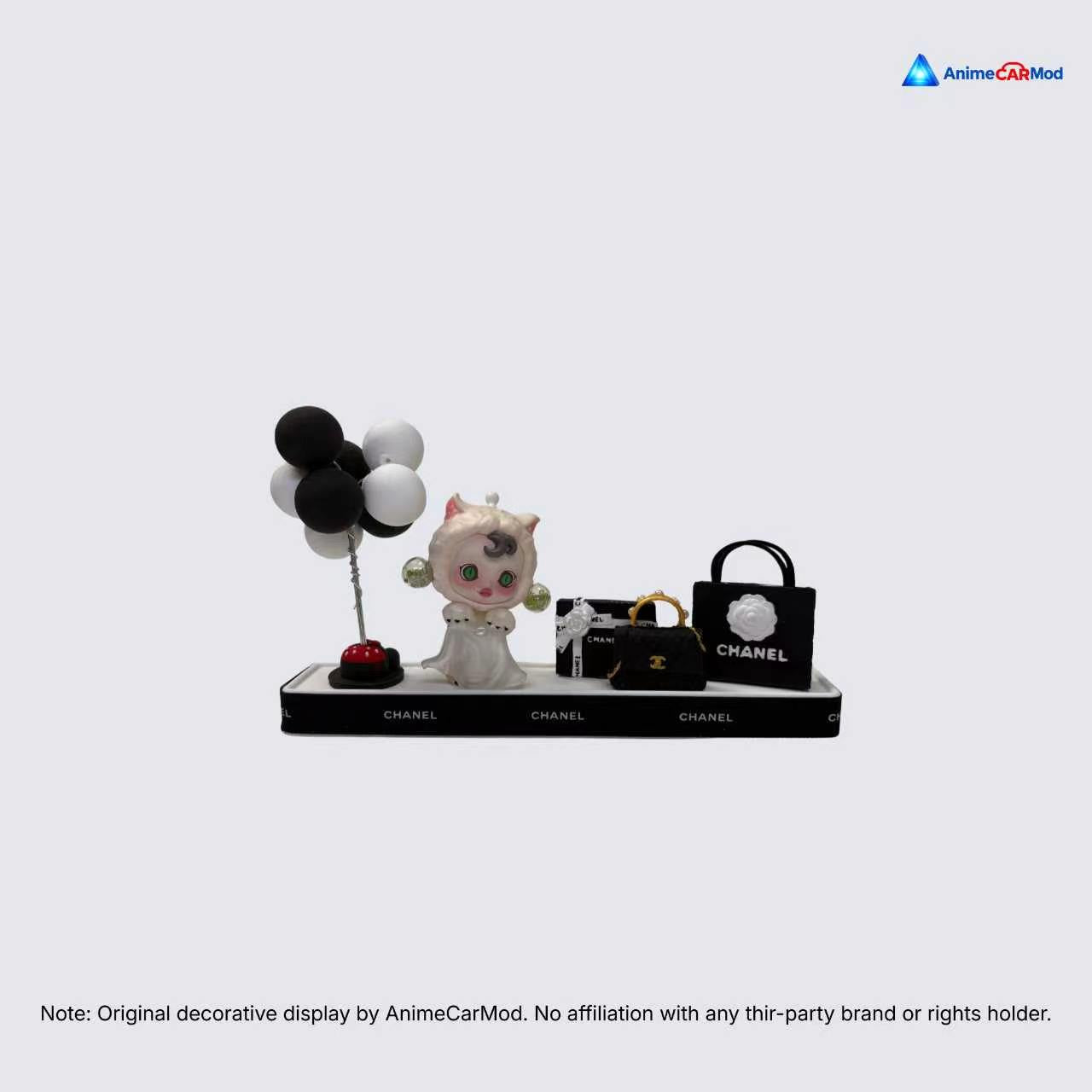 AnimeCarMod Monochrome Kitty Boutique car dashboard decor featuring a cute monochrome cat figure on a stylish design.