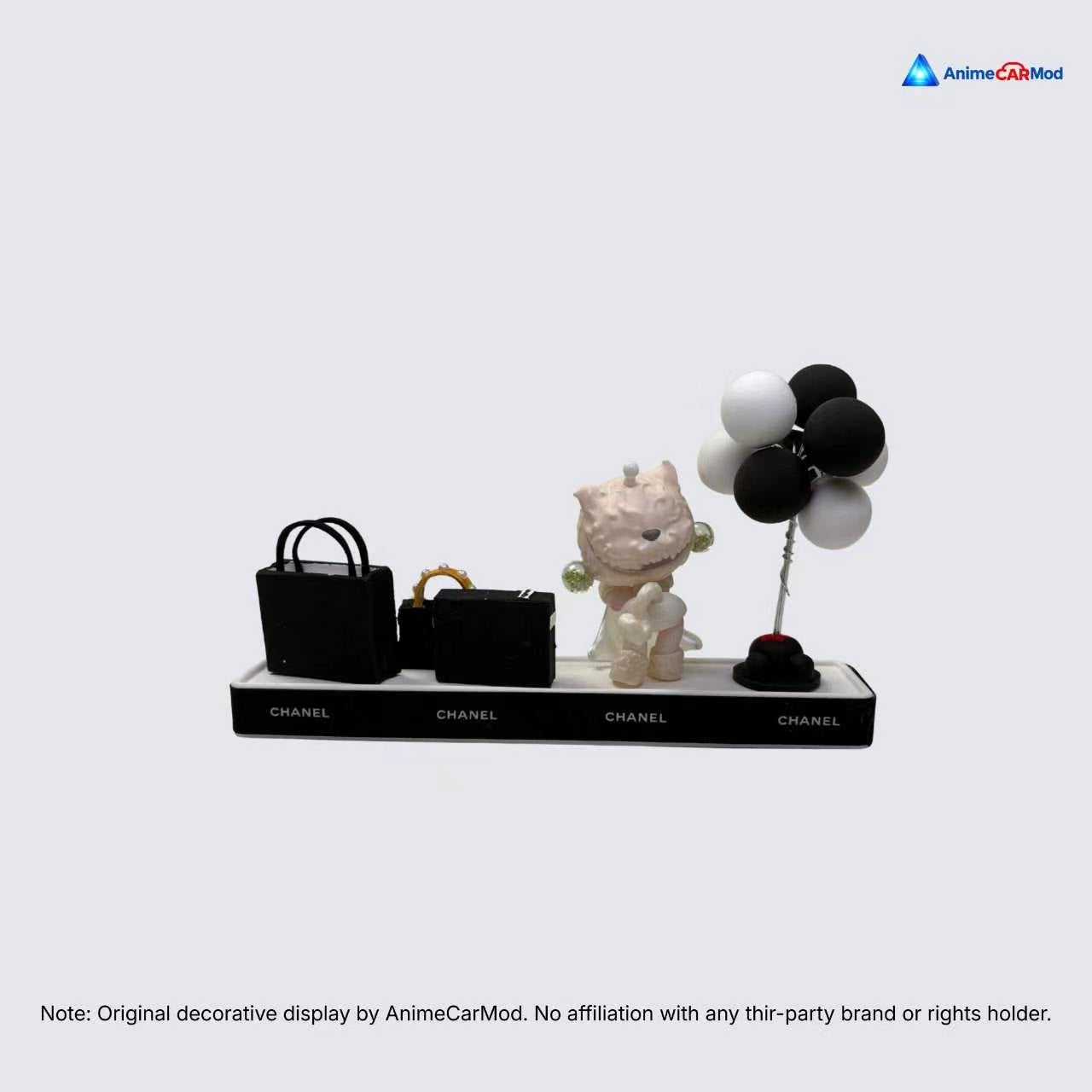 AnimeCarMod Monochrome Kitty Boutique car dashboard decor featuring a cute black and white cat design for interior embellishment.