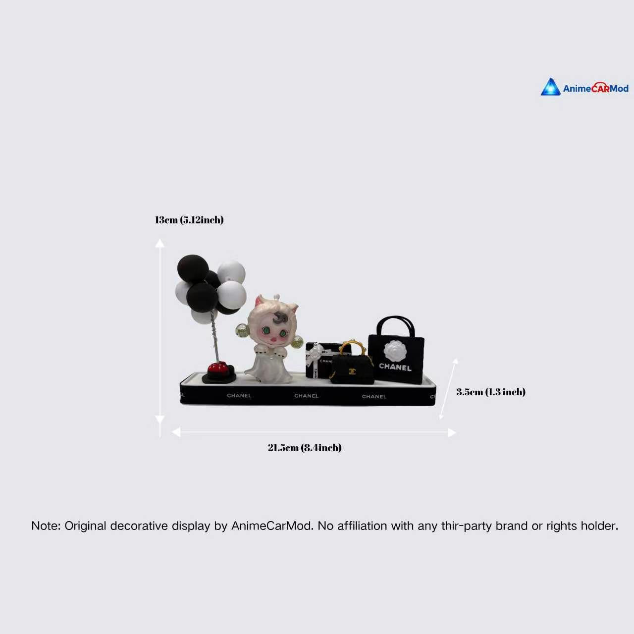 AnimeCarMod Monochrome Kitty Boutique car dashboard decor featuring a cute monochrome cat design for vehicle interior accents.