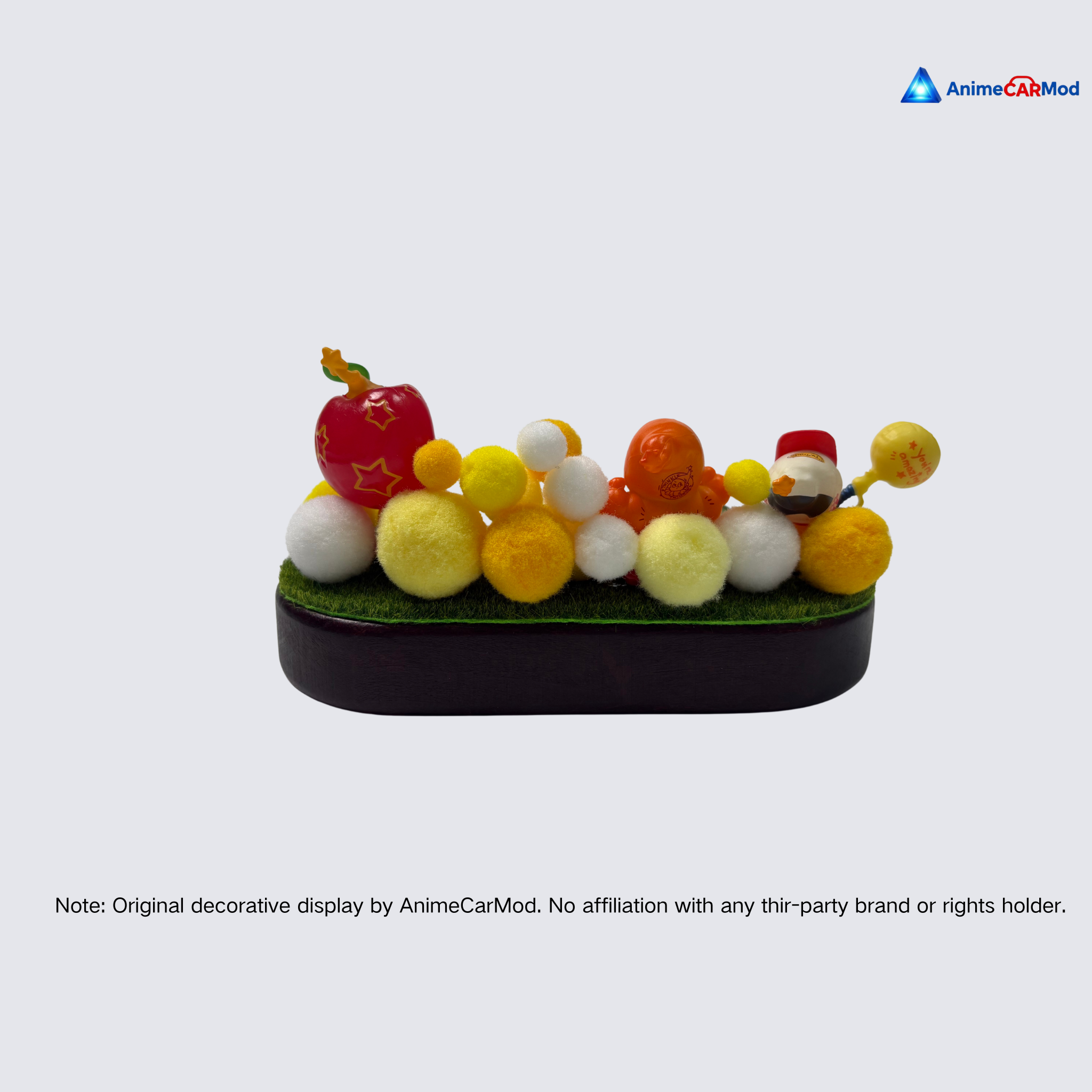 AnimeCarMod Sunny Pom Party car dashboard decor featuring colorful plush character for interior decoration.