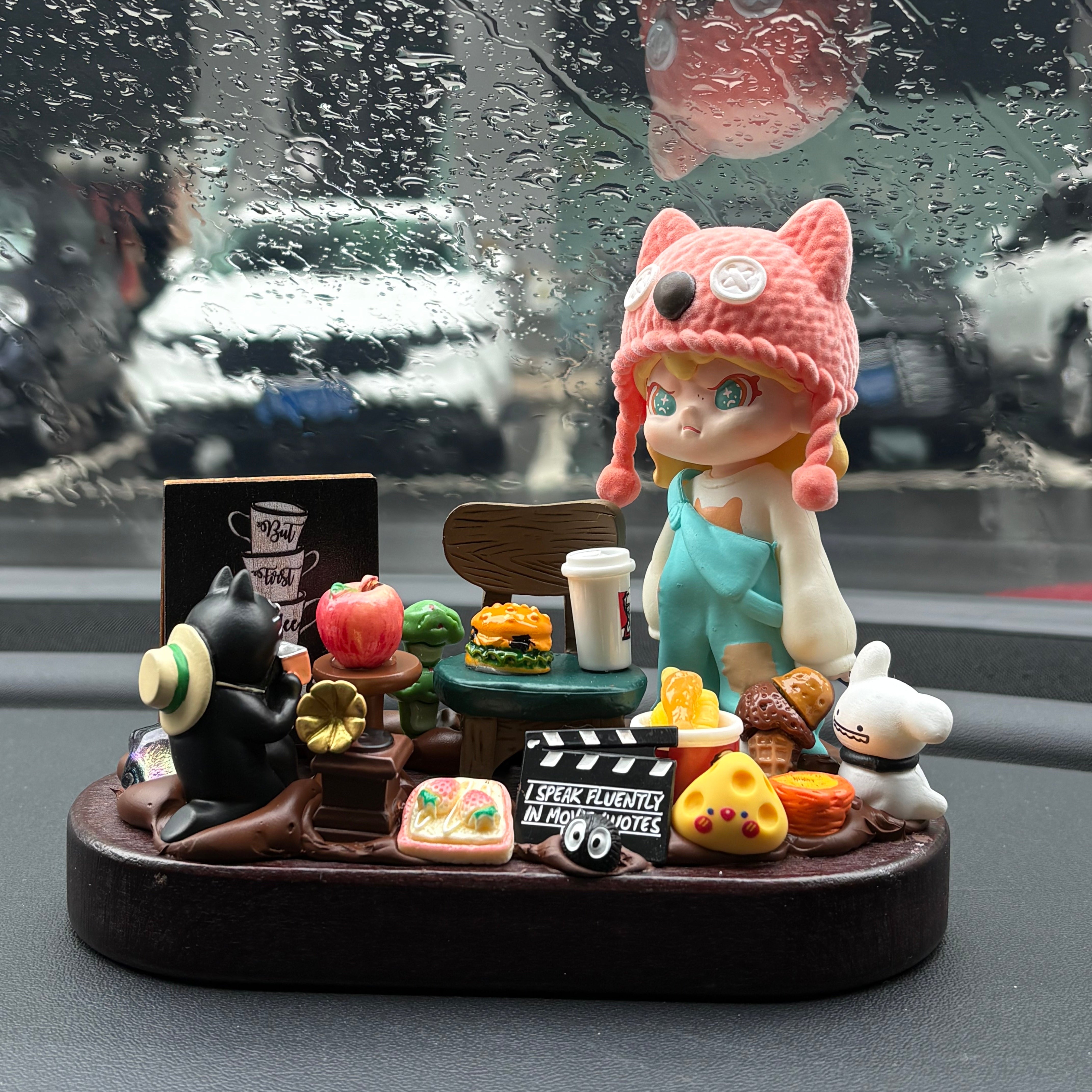 AnimeCarMod Rainy Café Corner Handmade Car Dashboard Decor