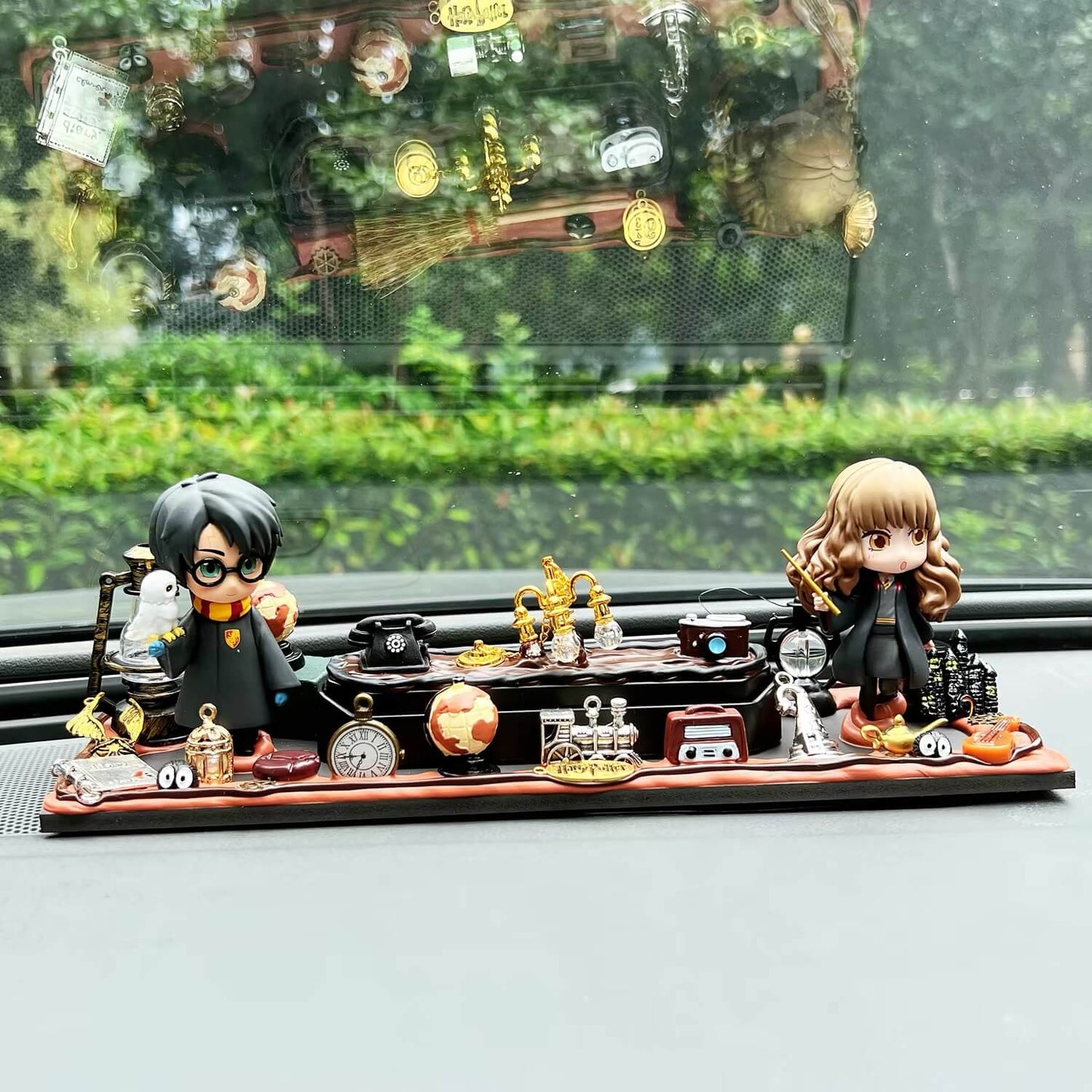 AnimeCarMod Enchanted Academy themed car dashboard decor with parking number plate, featuring colorful design and decorative elements.