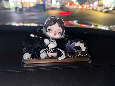 AnimeCarMod Midnight Zodiac Muse car dashboard decor with parking number plate, stylish accessory for vehicle interior.
