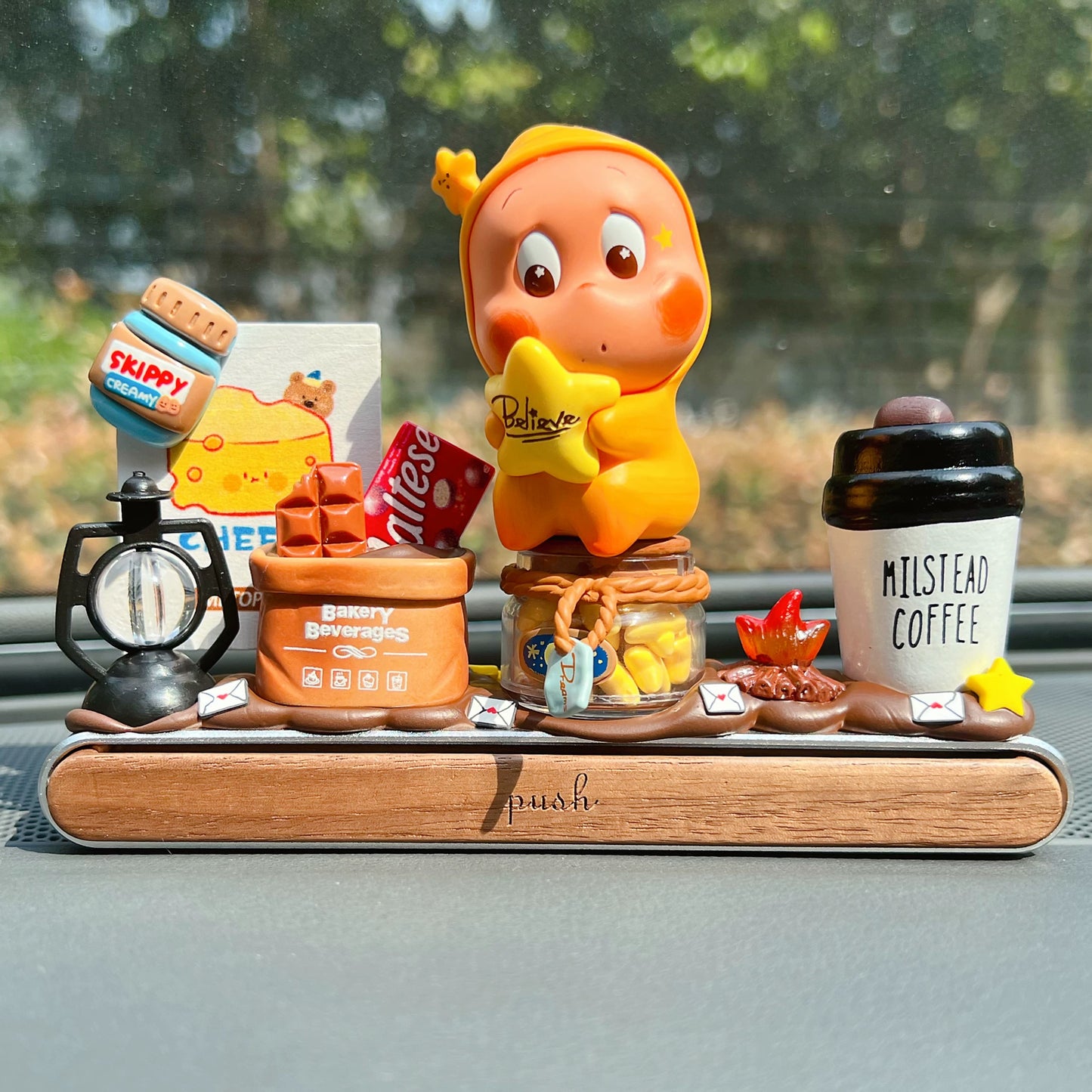 AnimeCarMod Sweet Wish Little Star car dashboard decor with parking number plate, featuring cute star design and vibrant colors.