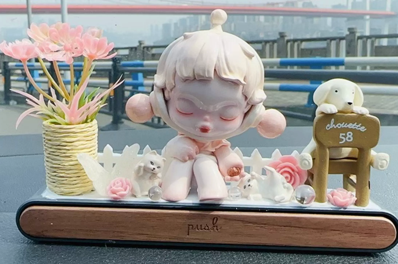 AnimeCarMod Soft Bloom Daydream dashboard decor with parking number plate for car interior decoration.