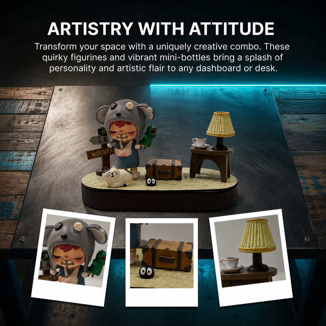 AnimeCarMod Cozy Mountain Companion car dashboard decor featuring a cute mountain scene and plush character design.