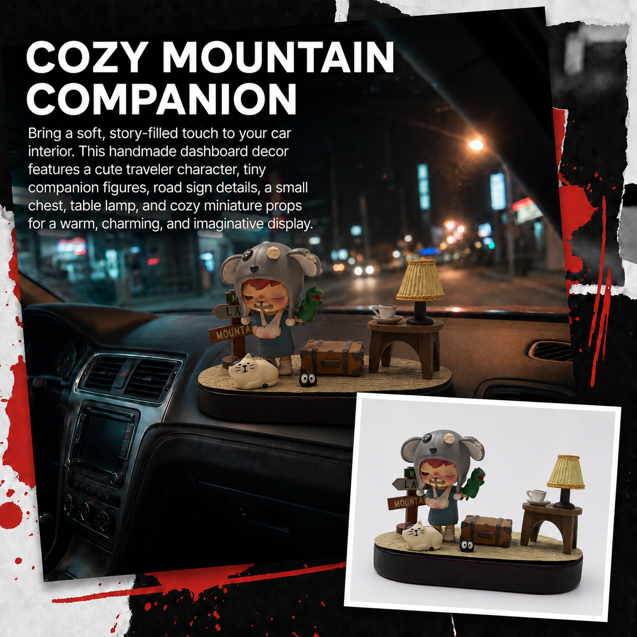 AnimeCarMod Cozy Mountain Companion car dashboard decor with a scenic mountain design, perfect for enhancing your vehicle's interior.