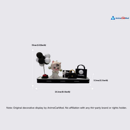 AnimeCarMod Monochrome Kitty Boutique car dashboard decor featuring a cute monochrome cat design on a sleek dashboard accessory.