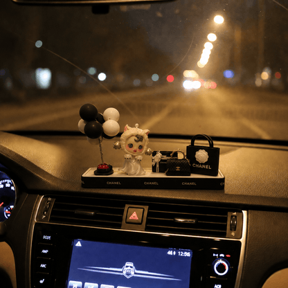 AnimeCarMod Monochrome Kitty Boutique car dashboard decor featuring a cute cat design for stylish vehicle interior accents.