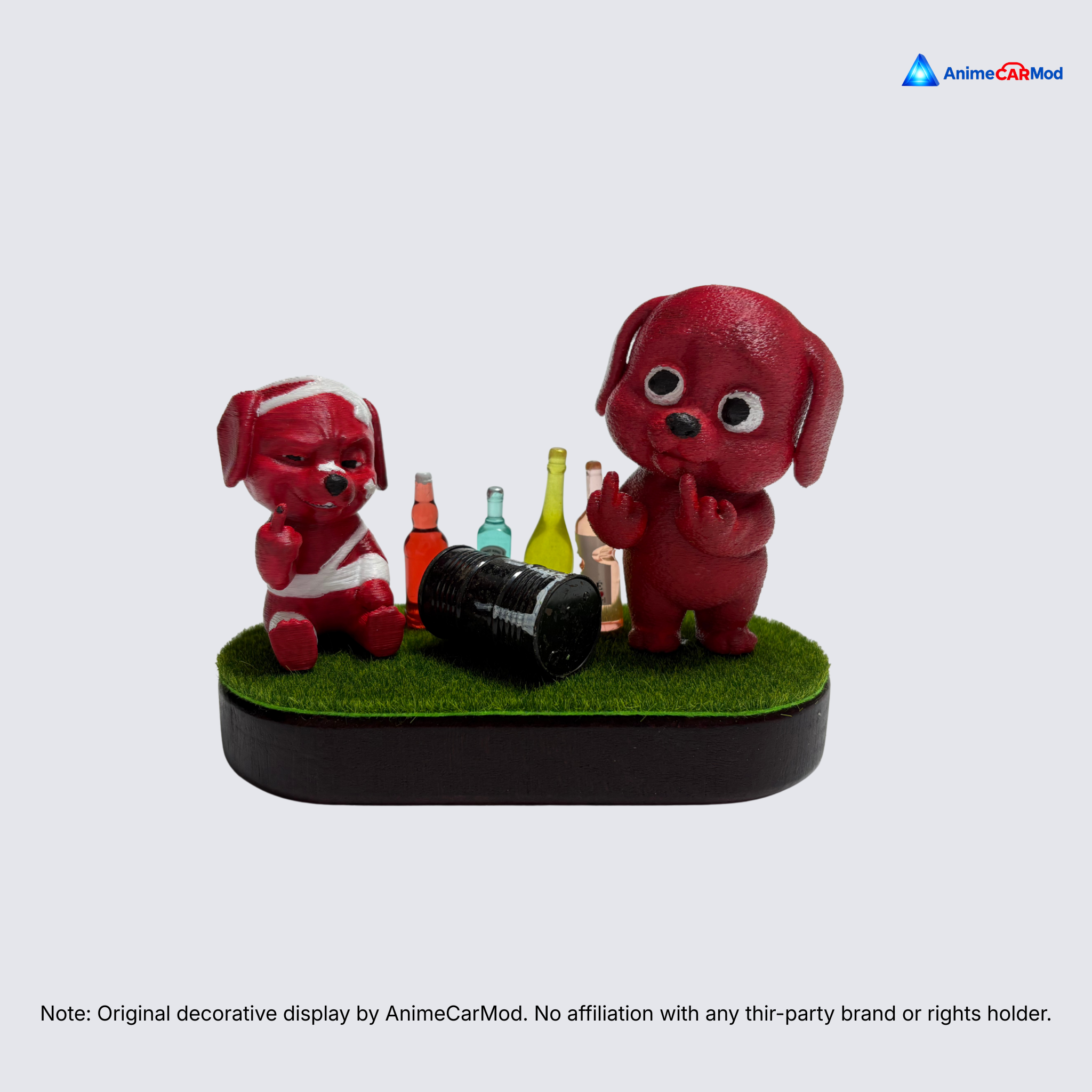 AnimeCarMod Red Rebel Pups car dashboard decor featuring colorful puppy characters for a playful vehicle interior accent.