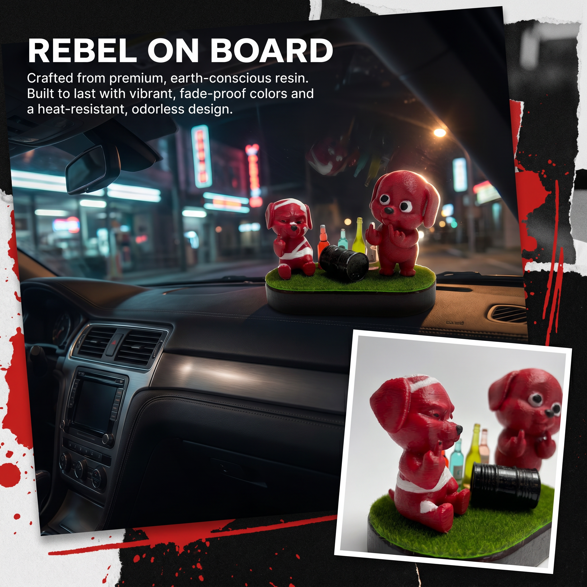 AnimeCarMod Red Rebel Pups car dashboard decor featuring colorful cartoon pup characters for a stylish vehicle interior accessory.