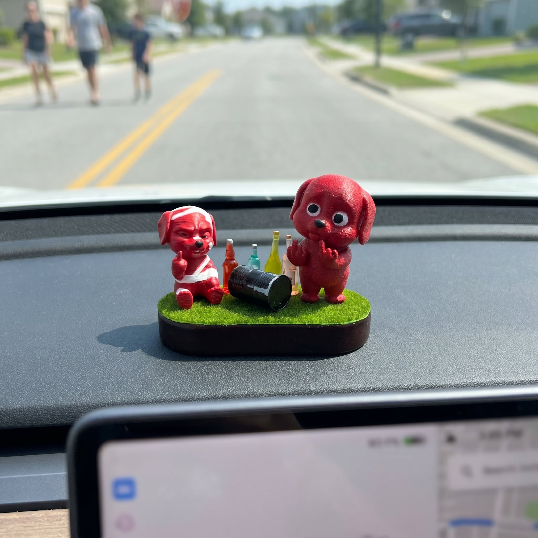 AnimeCarMod Red Rebel Pups car dashboard decor featuring animated character design for vehicle interior decoration.