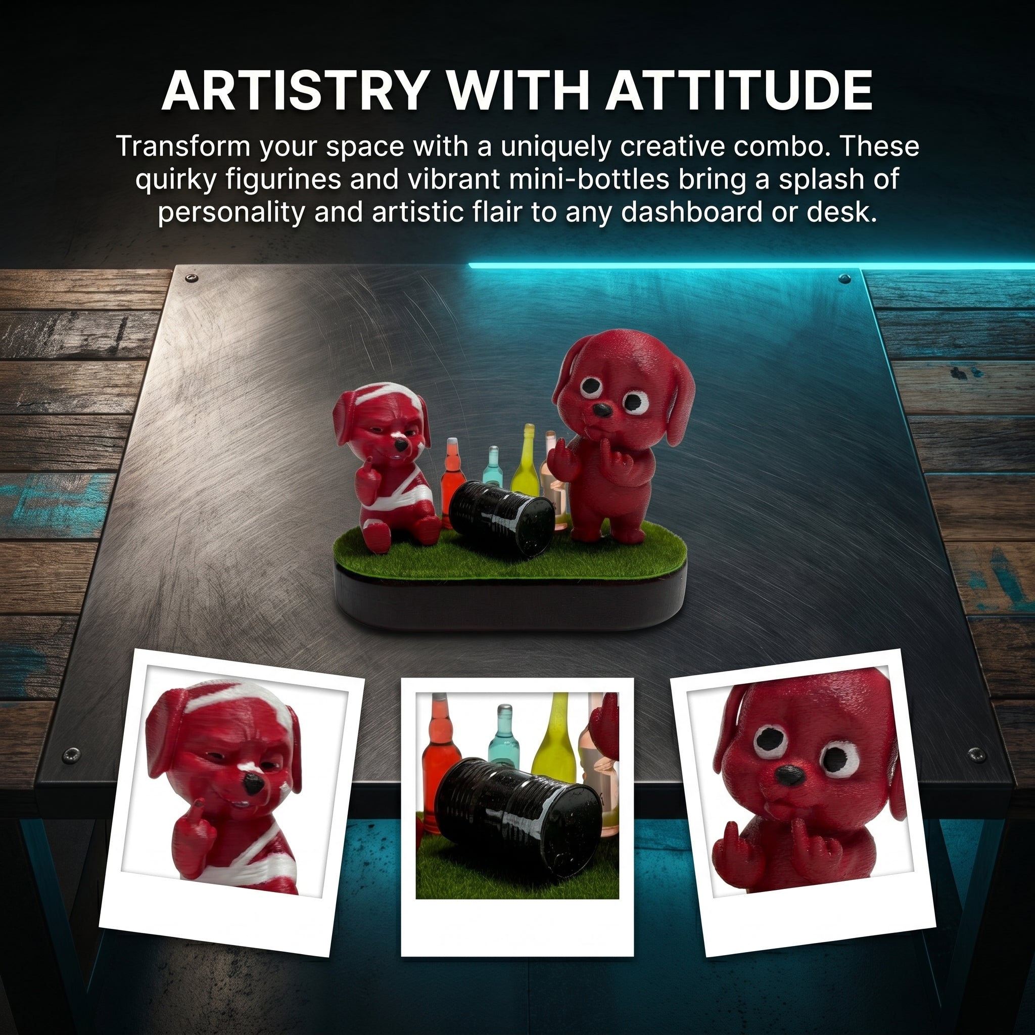 AnimeCarMod Red Rebel Pups dashboard decor featuring colorful cartoon pup figures for car interior decoration.