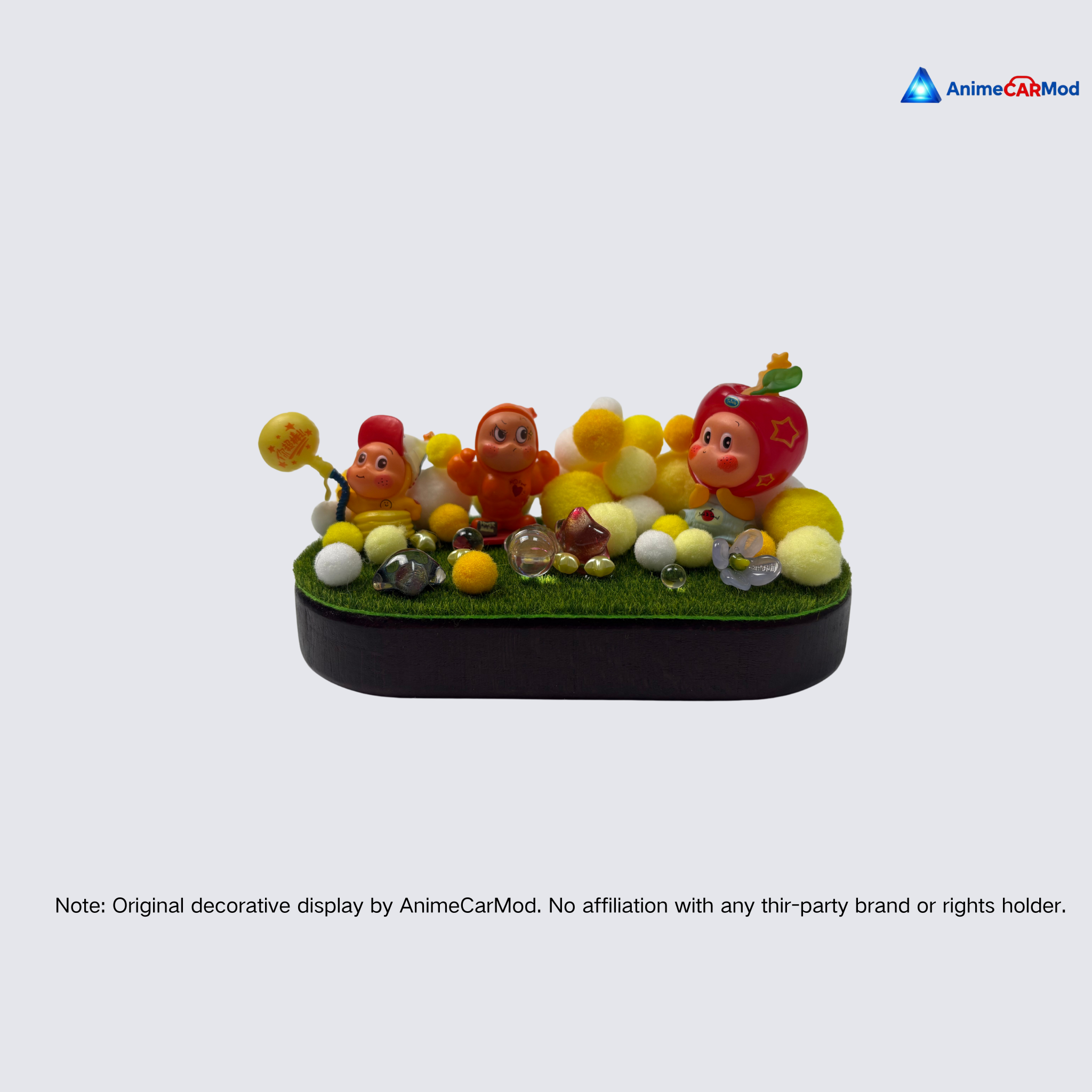 AnimeCarMod Sunny Pom Party car dashboard decor featuring colorful cartoon character on a vibrant dashboard accessory.