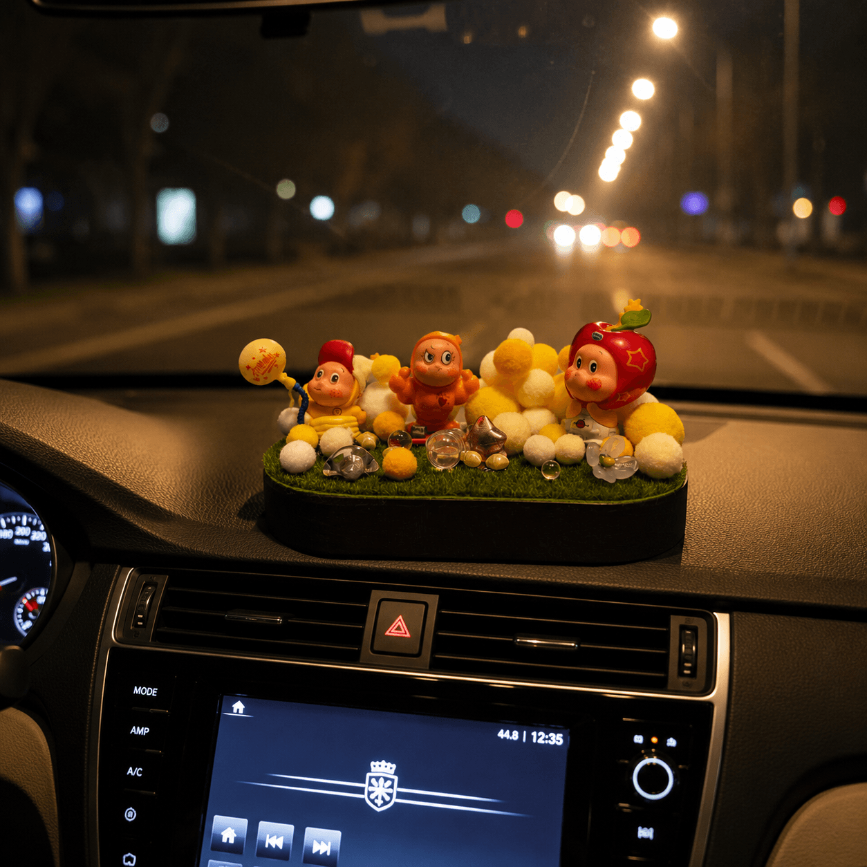 AnimeCarMod Sunny Pom Party car dashboard decor featuring colorful, playful character accessory for vehicle interior customization