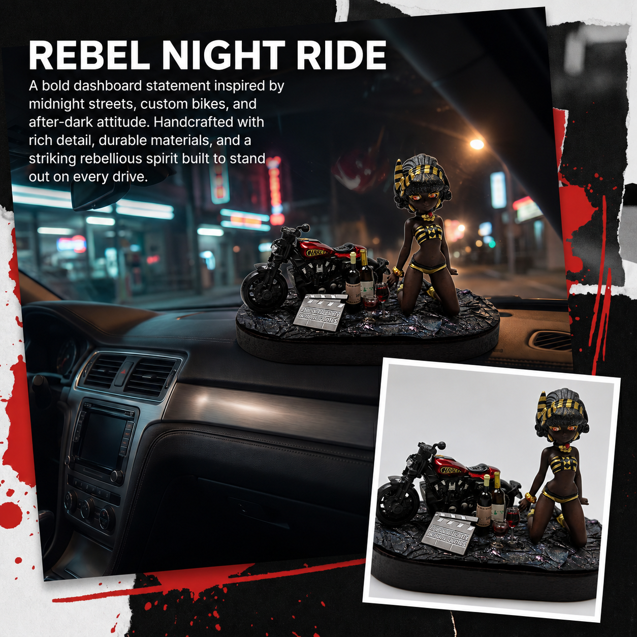 AnimeCarMod Midnight Rider car dashboard decor featuring a detailed anime design for a stylish vehicle interior.