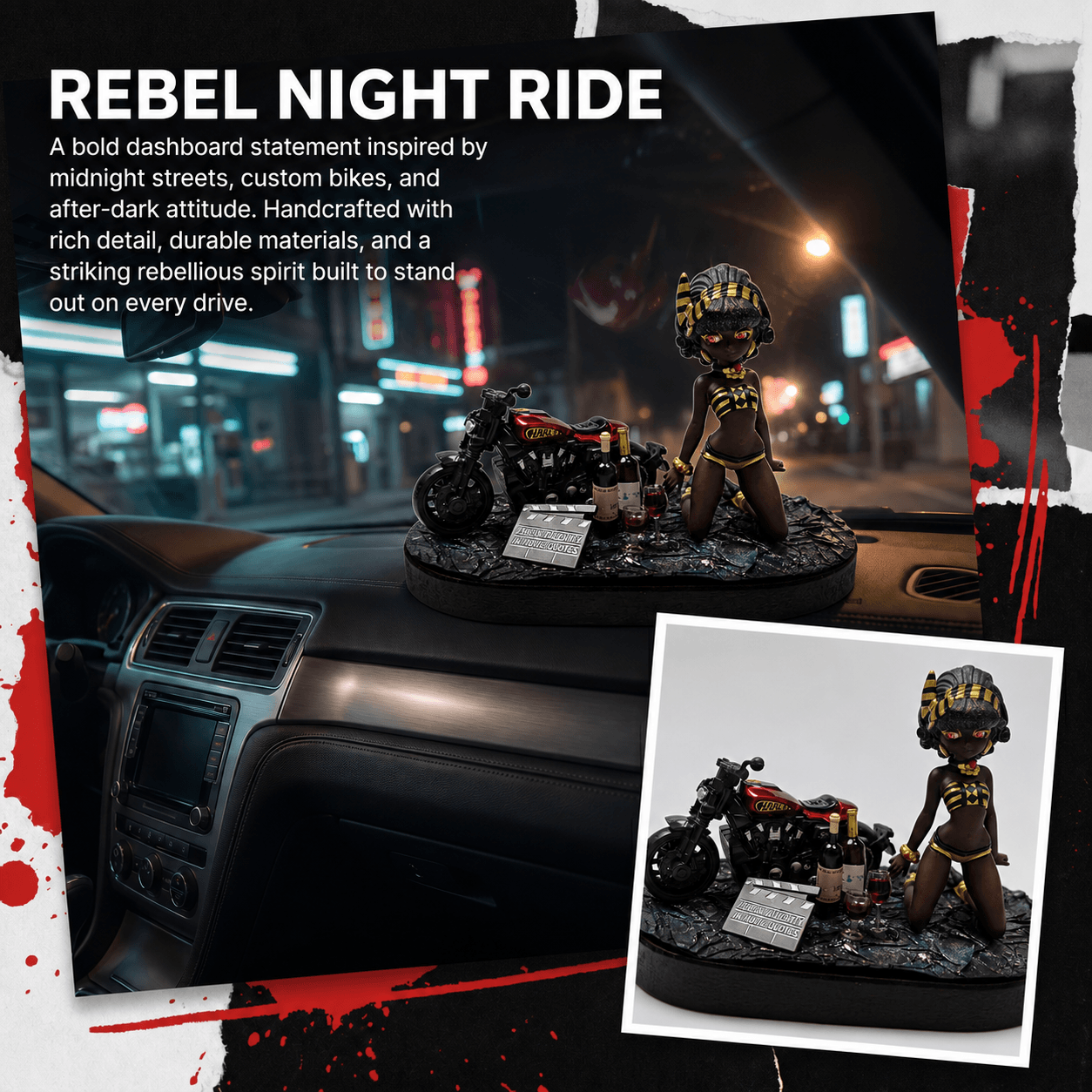 AnimeCarMod Midnight Rider car dashboard decor featuring a detailed anime-inspired design for vehicle interior enhancement.