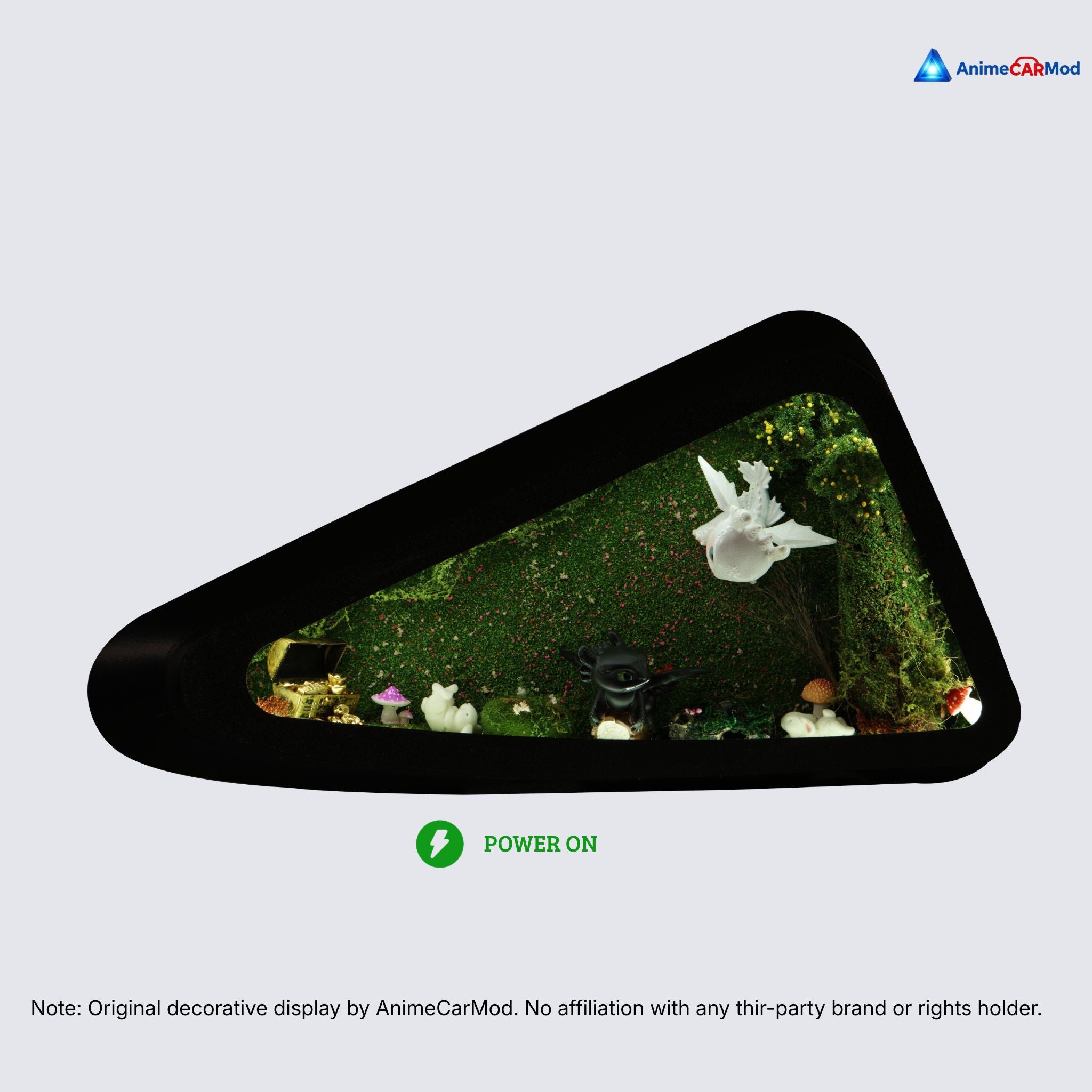 AnimeCarMod Night Dragon Forest expanded scene quarter window diorama with lights on for car interior display