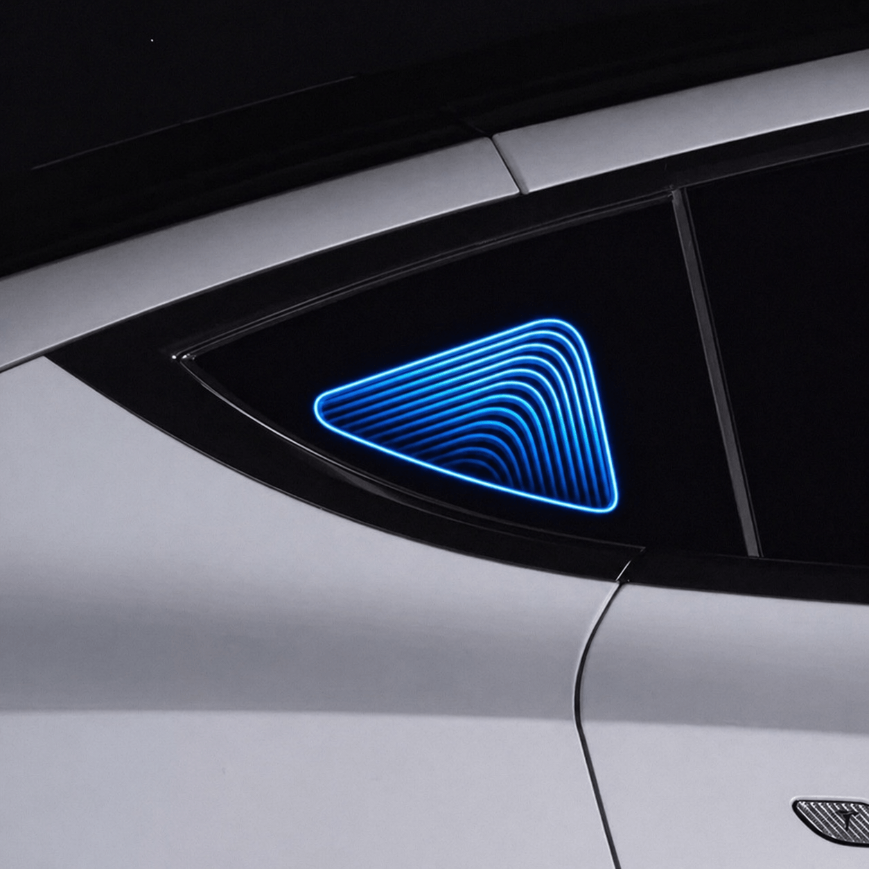 AnimeCarMod deep mirror quarter window diorama with multi-mode light and remote control, installed on sedan window.