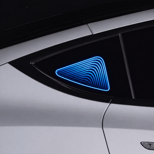AnimeCarMod deep mirror quarter window diorama with multi-mode light and remote control, installed on sedan window.