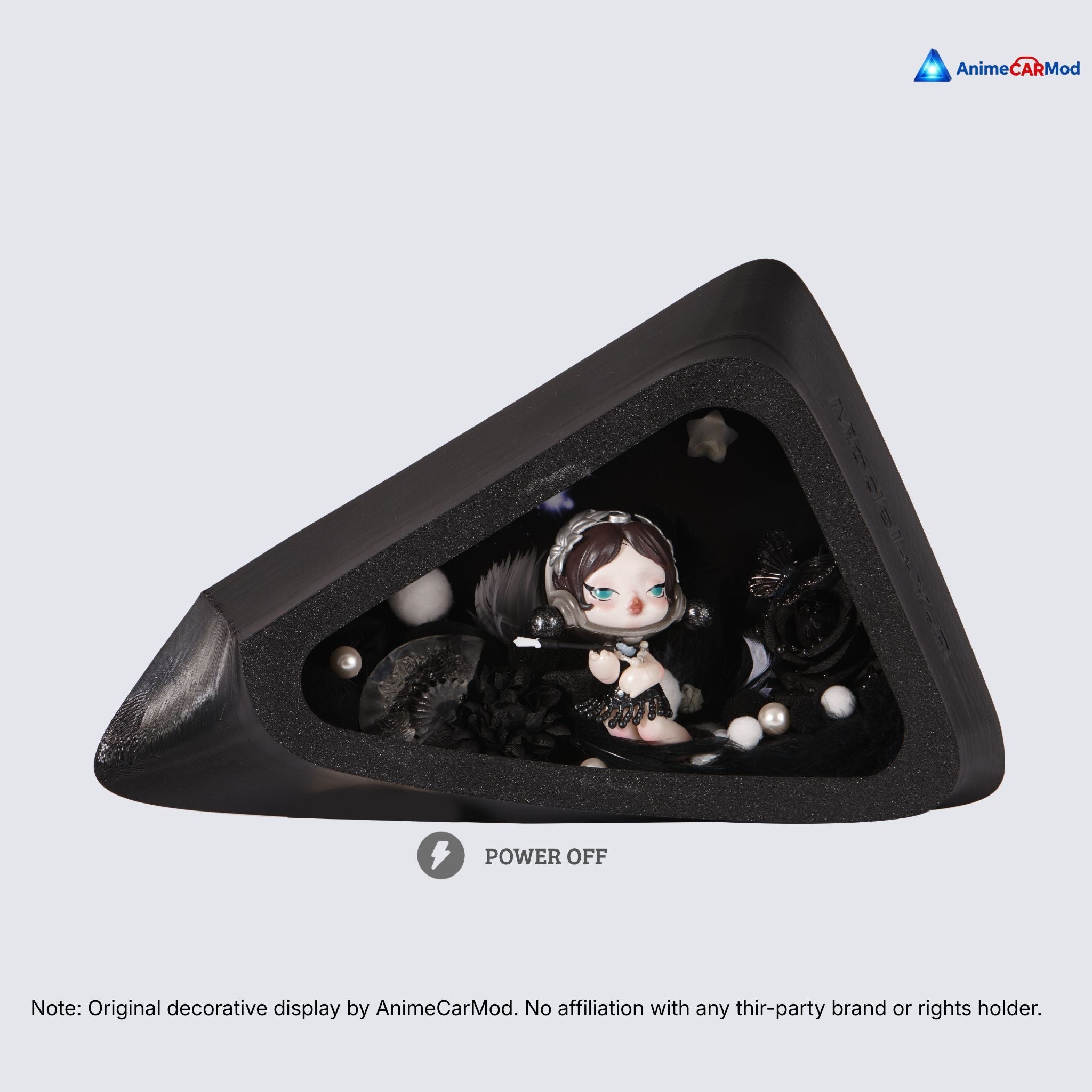 AnimeCarMod Black Feather Nocturne standard scene quarter window diorama with lights off showing handmade scene details