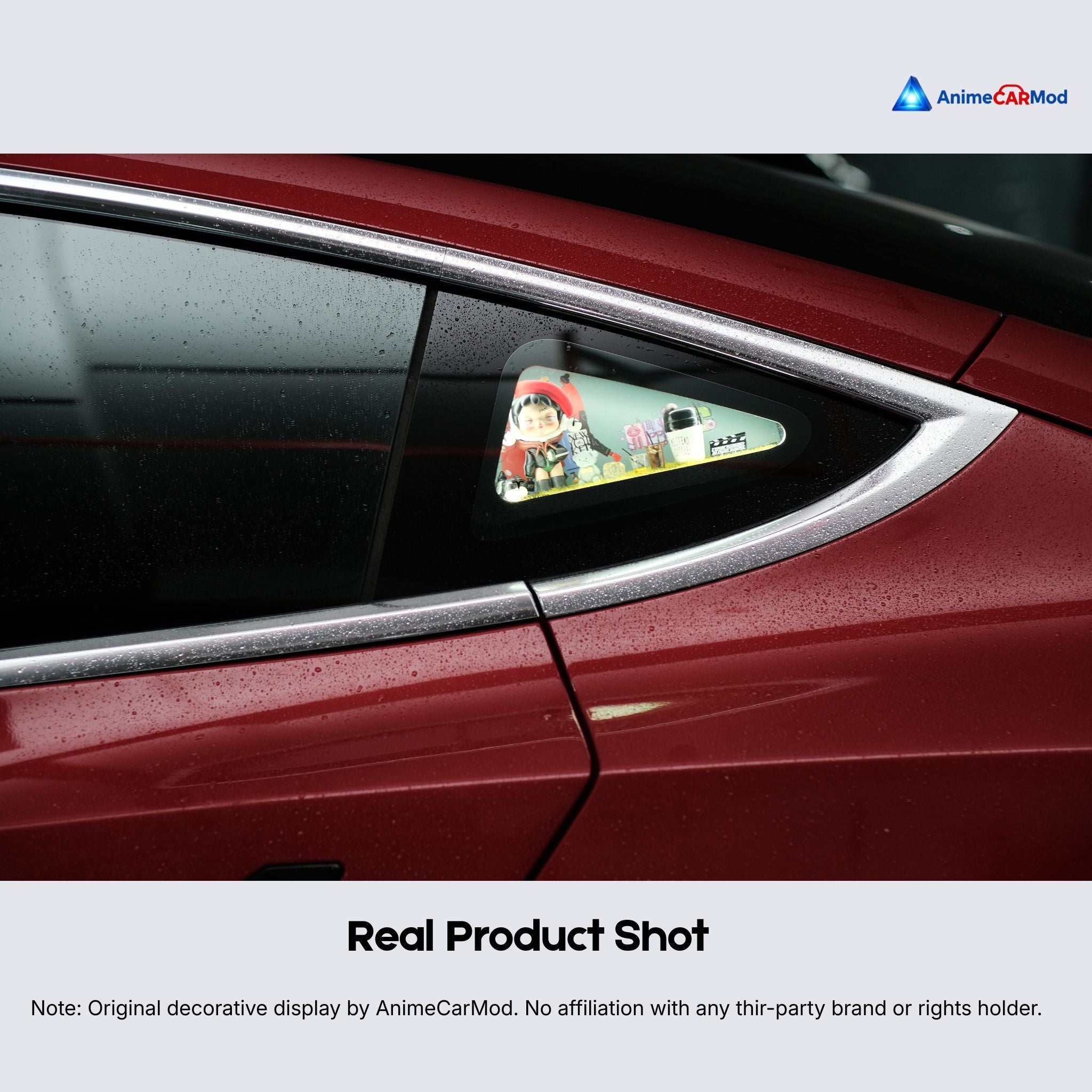 AnimeCarMod Debut Trainee standard scene quarter window diorama installed on a car rear quarter window