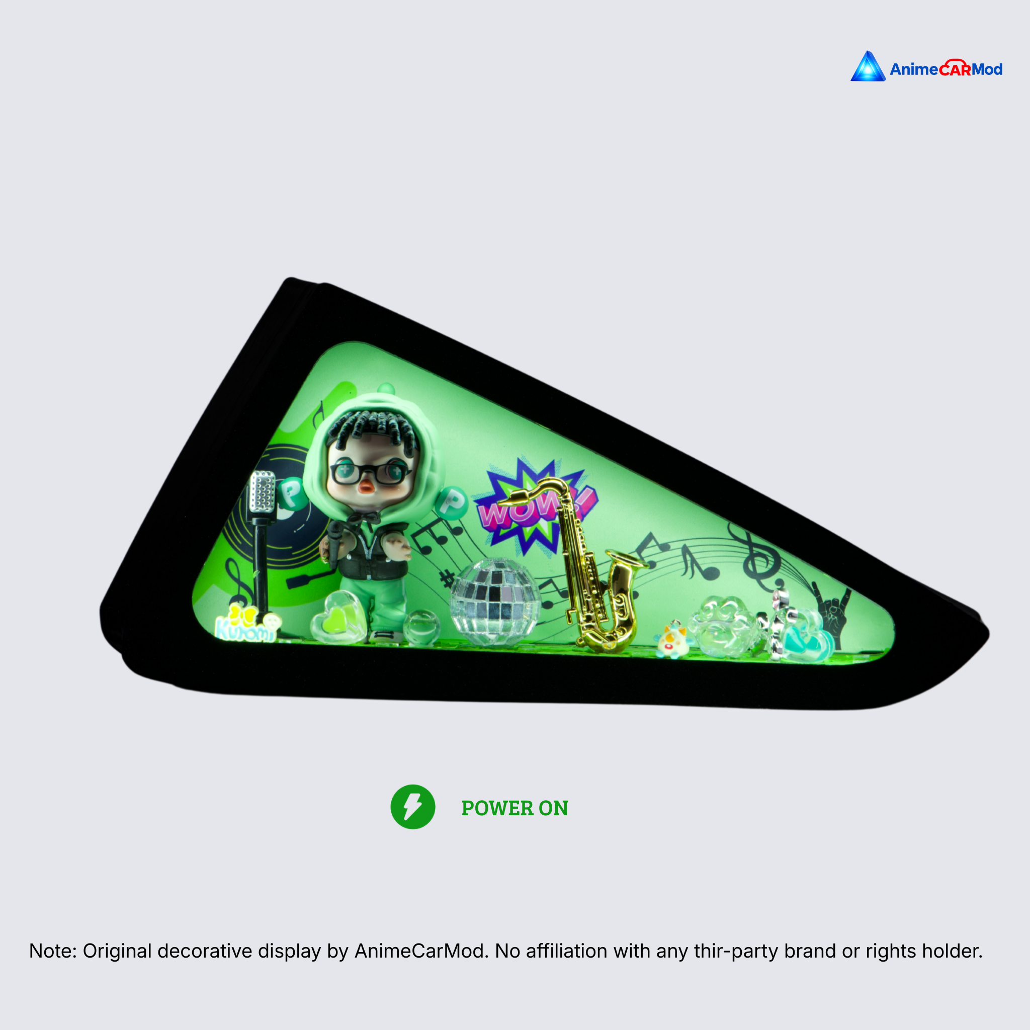 AnimeCarMod Green Jazz Corner standard scene quarter window diorama with lights on for car interior display