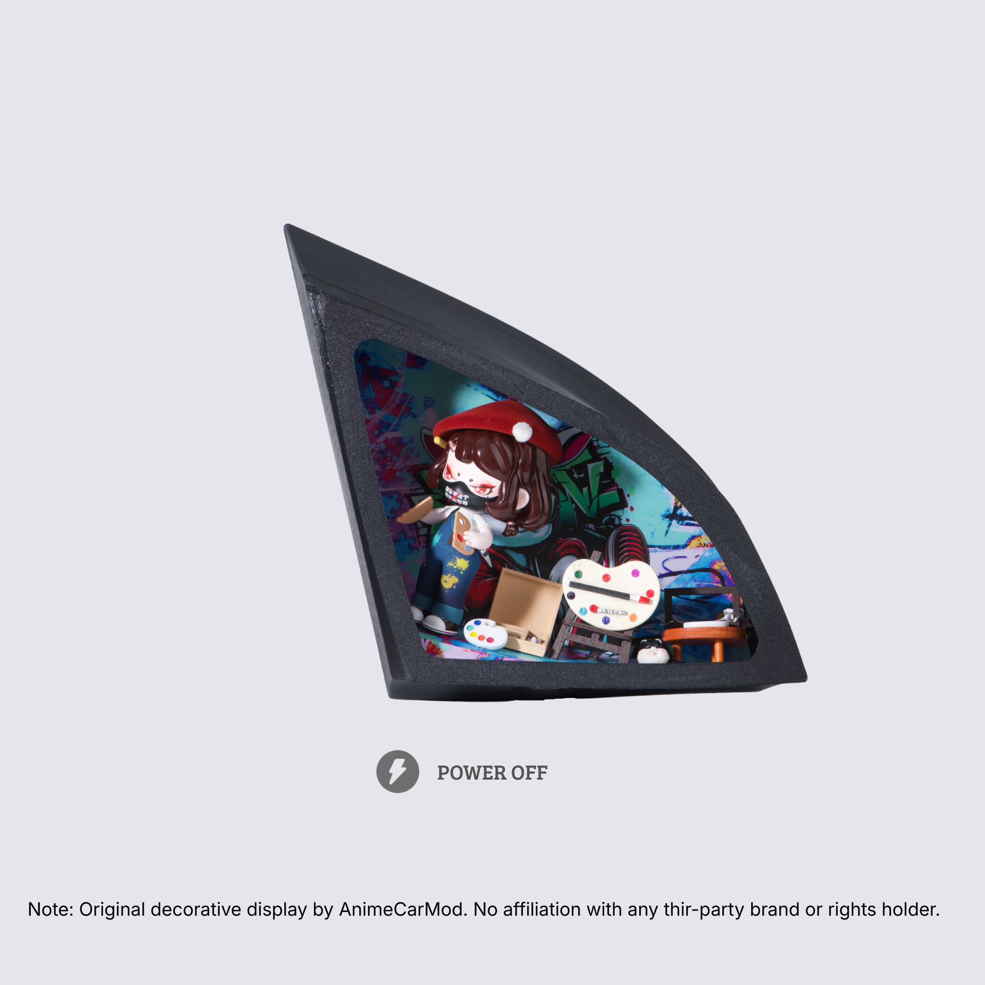 AnimeCarMod Palette Rebel quarter window diorama featuring a vertical scene layout with detailed anime-inspired design.