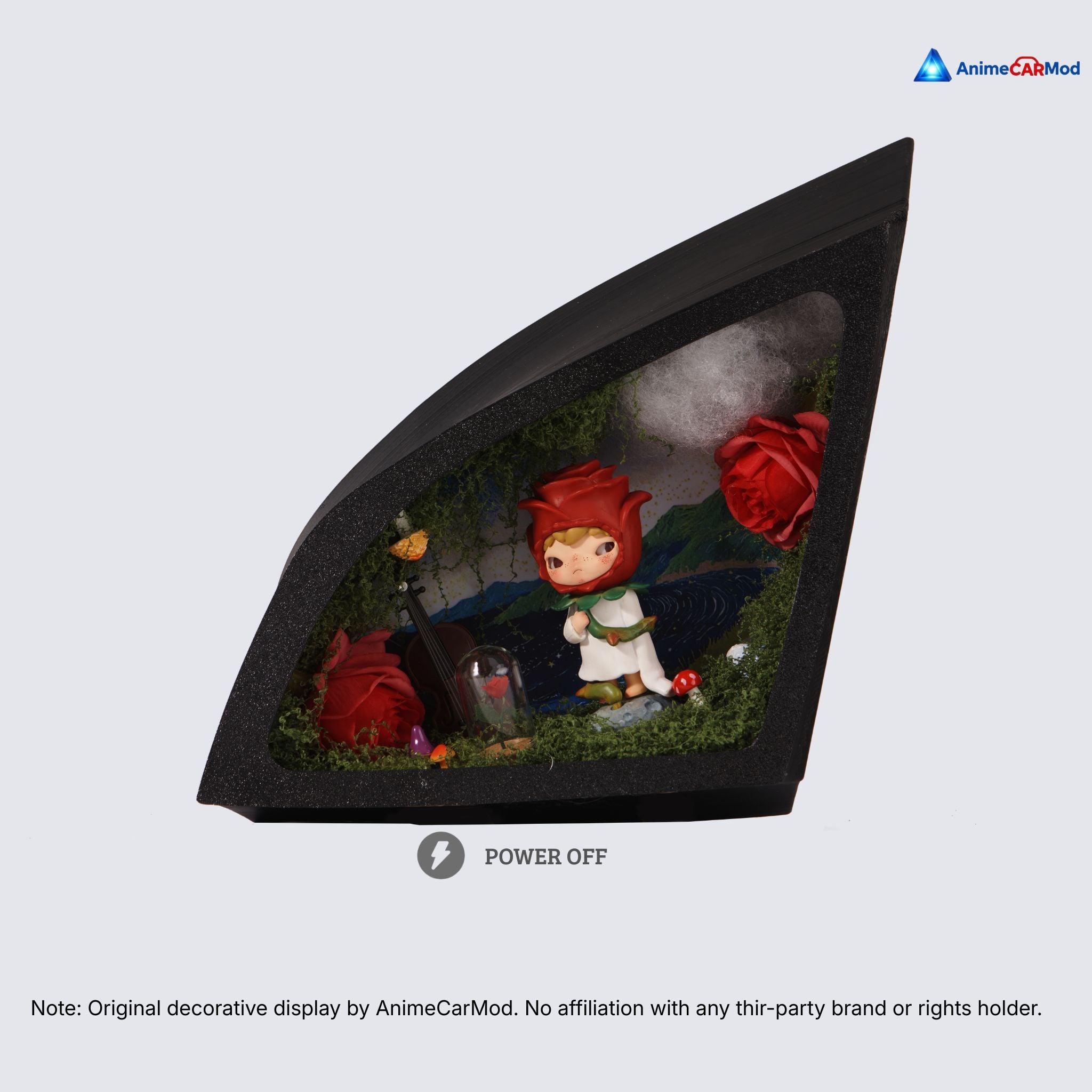 AnimeCarMod Rose Planet vertical scene quarter window diorama with lights off showing handmade scene details