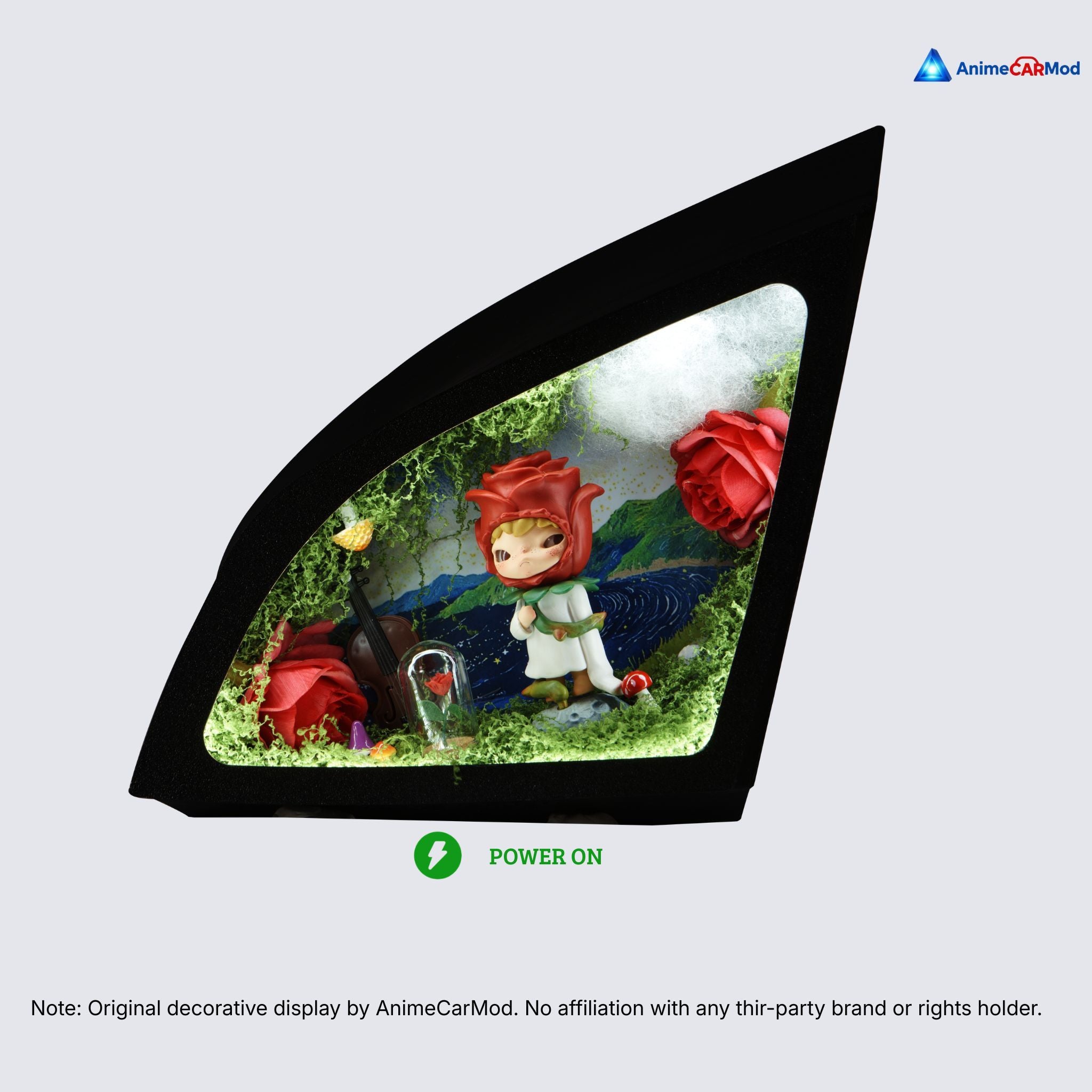 AnimeCarMod Rose Planet vertical scene quarter window diorama with lights on for car interior display