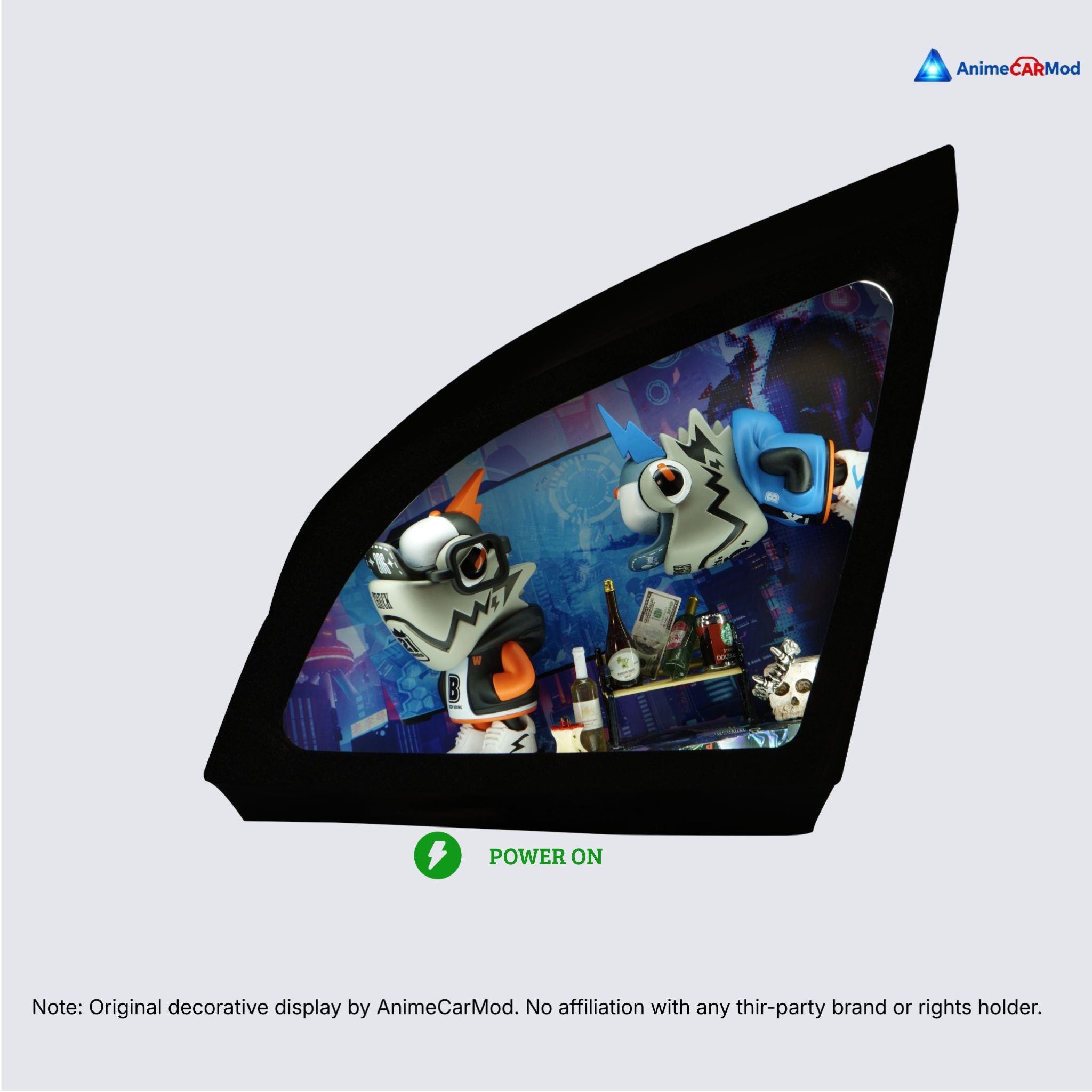 AnimeCarMod WAZZ UP Chameleon vertical scene quarter window diorama with lights on for car interior display