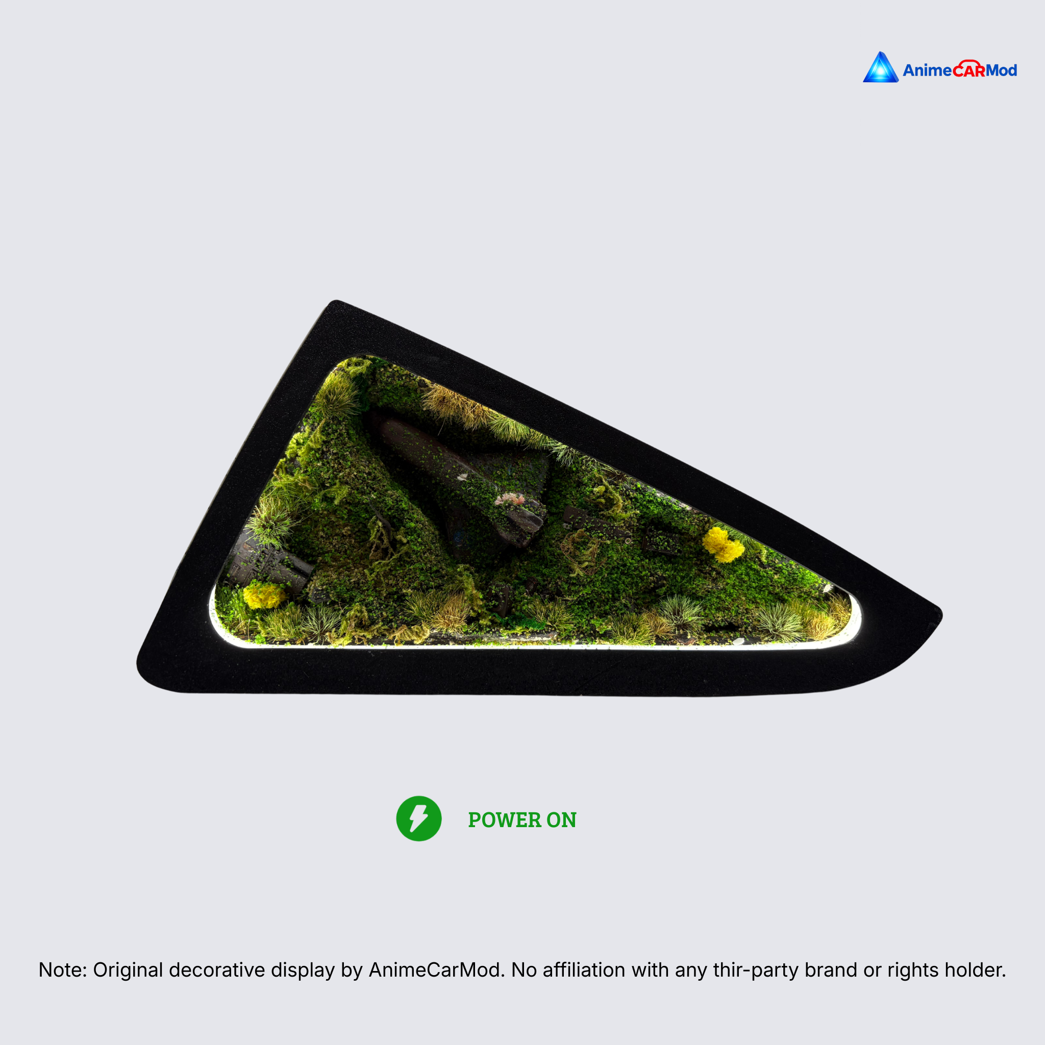 AnimeCarMod Alien Forest Crash quarter window diorama front view with lights on