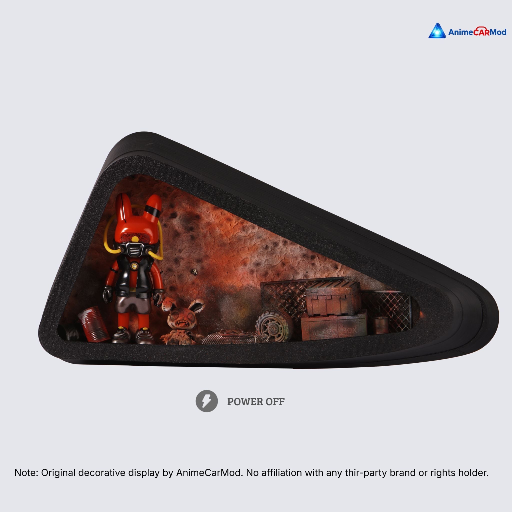 AnimeCarMod Wasteland Rabbit expanded scene quarter window diorama with lights off showing handmade scene details