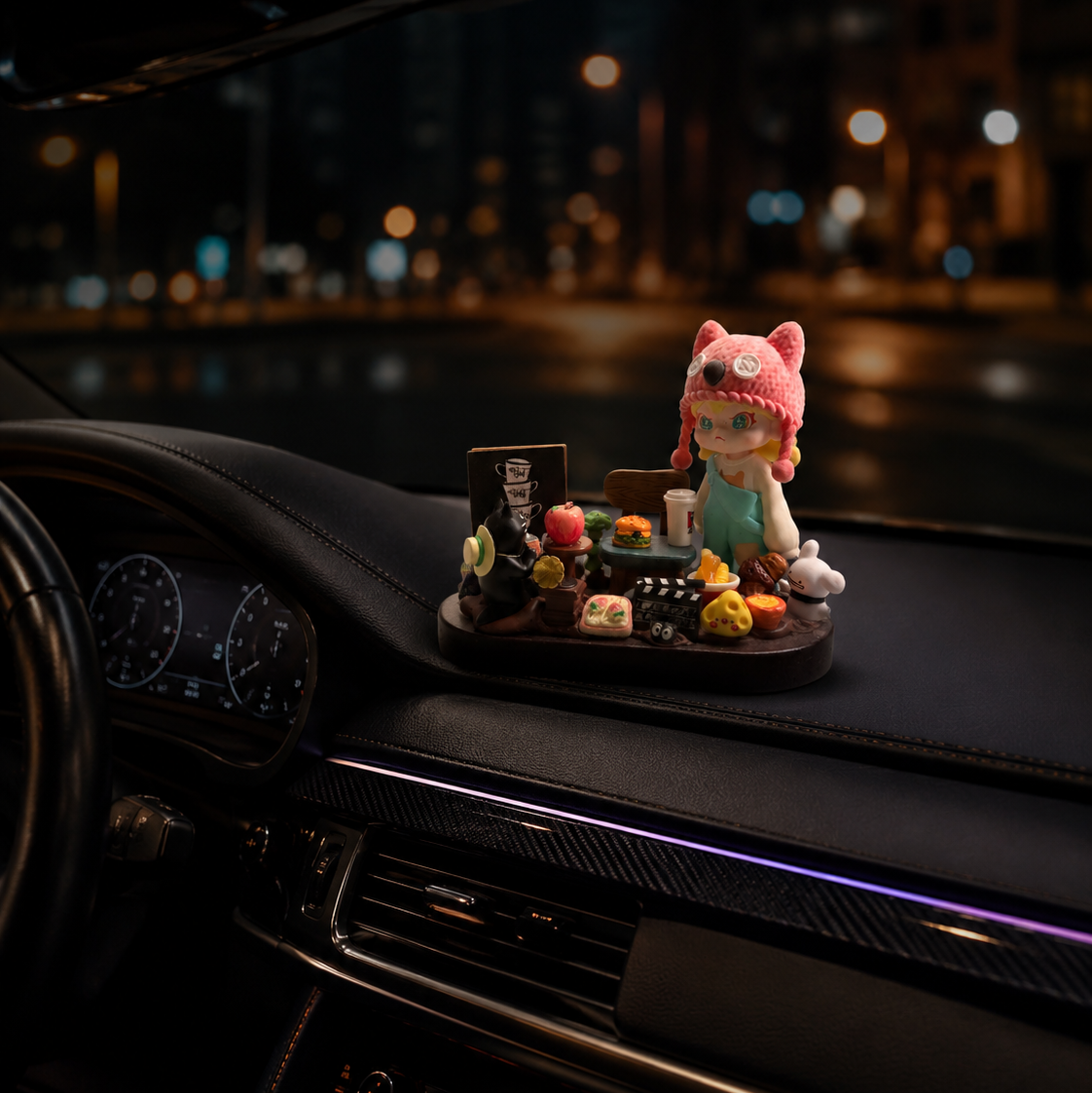 AnimeCarMod Rainy Café Corner Handmade Car Dashboard Decor